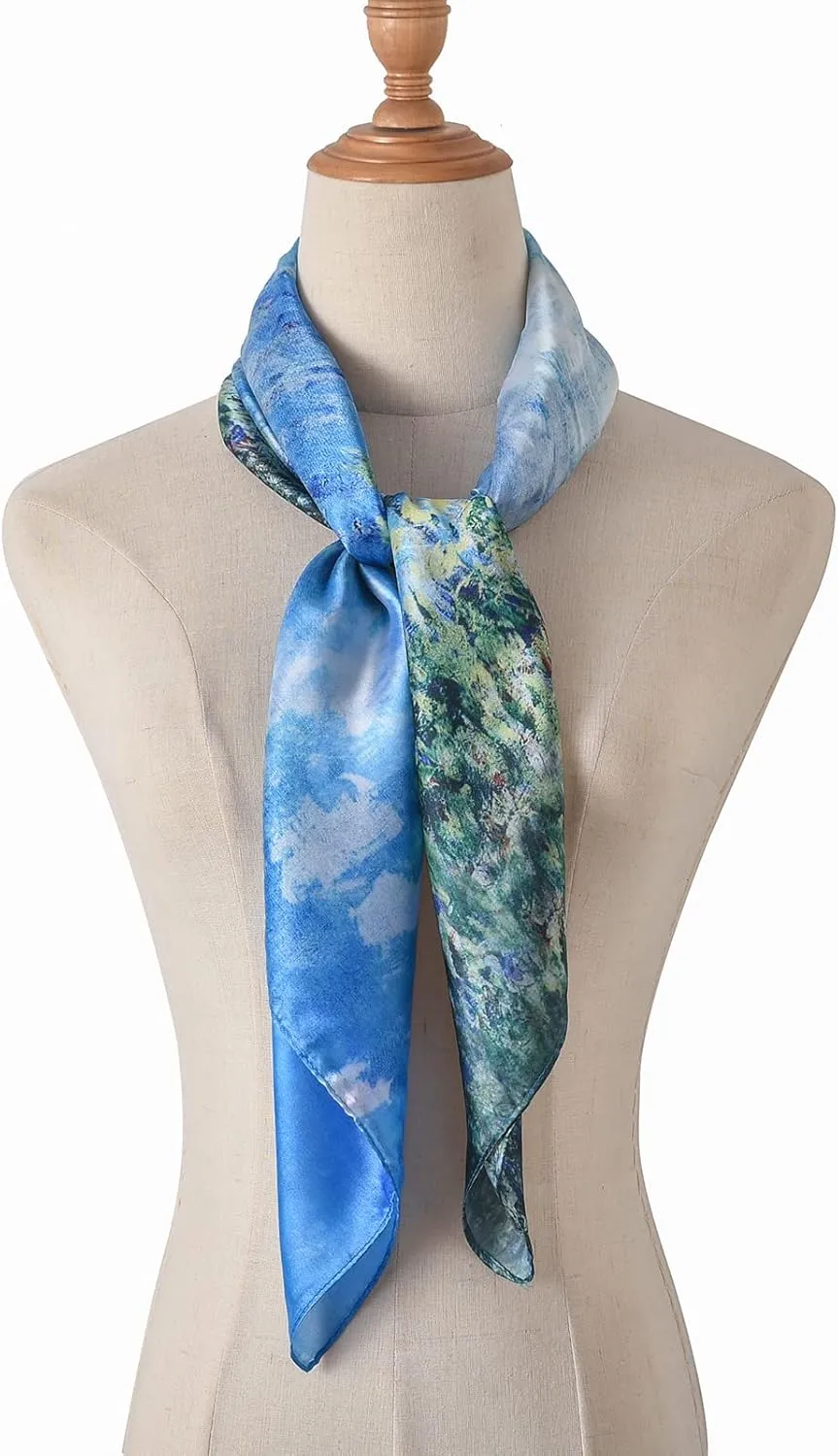 100% Mulberry Silk Scarf-Printed or Solid Color 35” Square Large Silk Hair Head Wrap Scarf With Gift Box Package