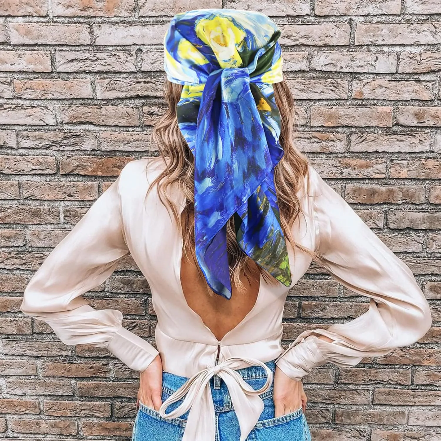 100% Mulberry Silk Scarf-Printed or Solid Color 35” Square Large Silk Hair Head Wrap Scarf With Gift Box Package