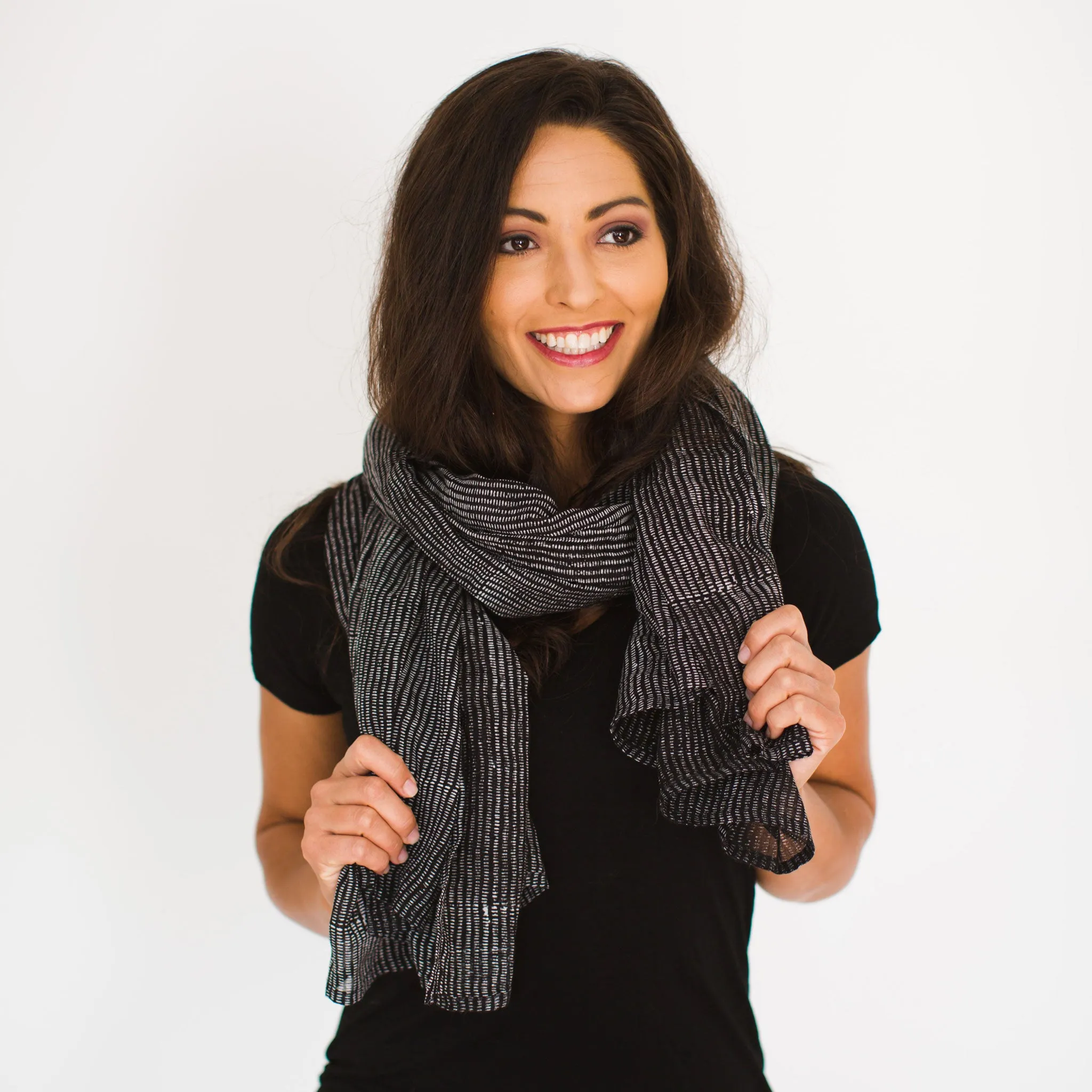 Alice Stripes Midnight Block Printed Scarf