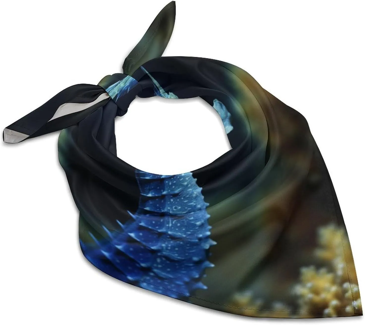 Blue Seahorse Silk Scarf Fashion Satin Head Scarf Lightweight Head Scarves for Neck Silk Scarves for Women Men Boho Hair Wrap Sleeping Kerchief Bandanas Pocket Square 18" X 18"
