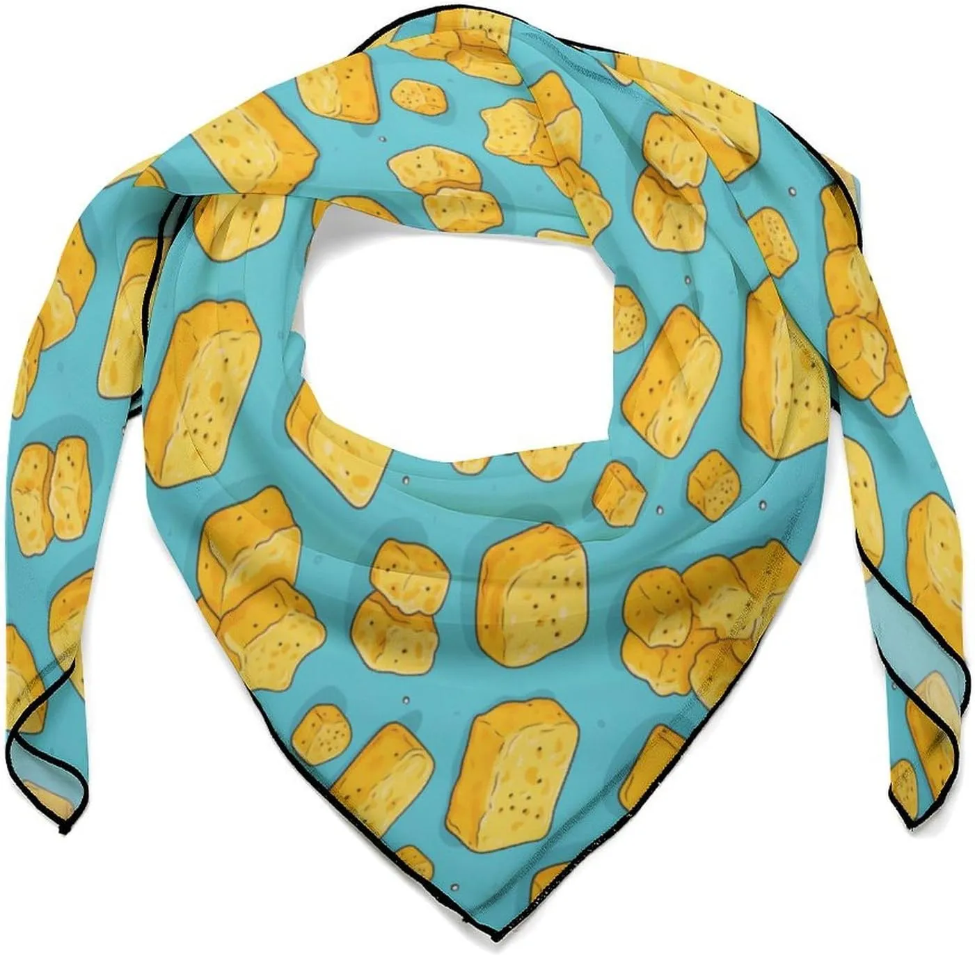 Cheese Curd Square Head Scarves Cute Printed Neck Wraps Hair Scarf Kerchief Neckerchief Headband