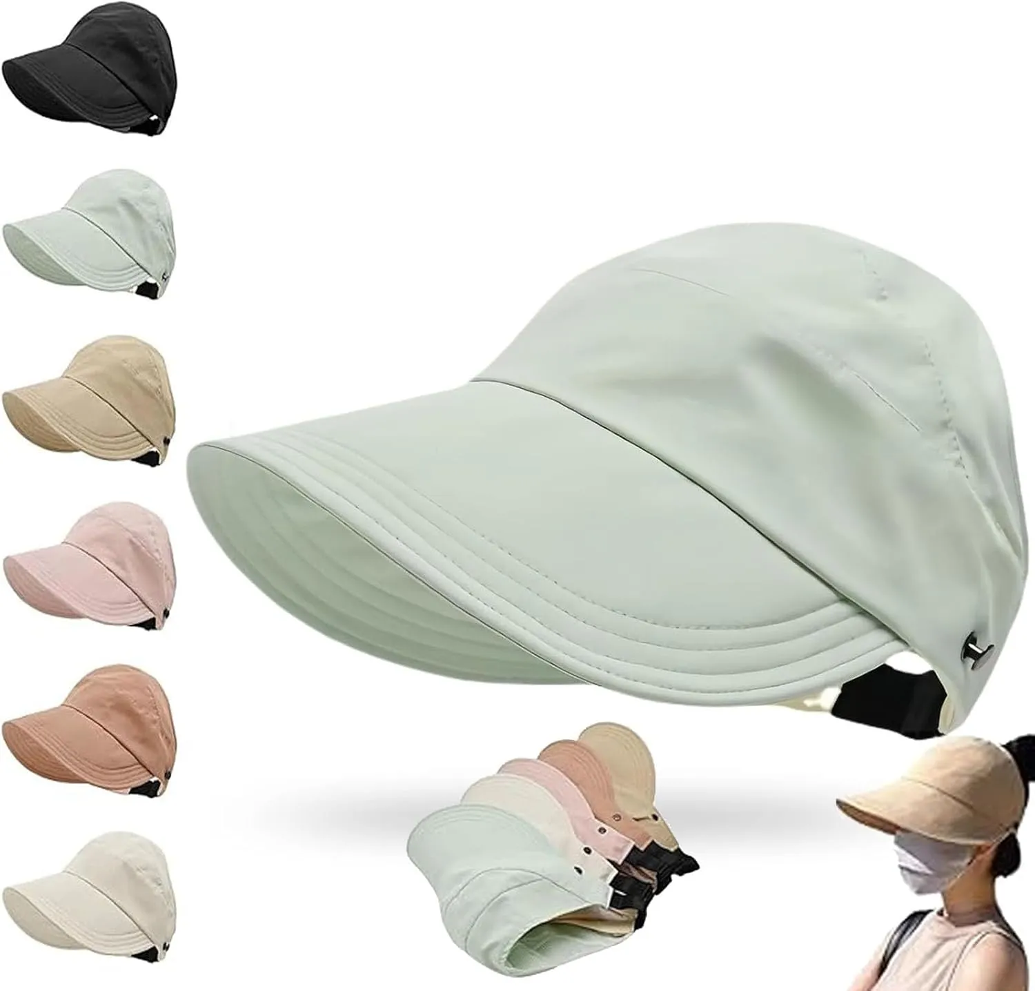 Classupery Outdoor UV Protection Hollow Top Sun Hat, Women's Wide Brim Breathable Empty Top Summer Sun Hat