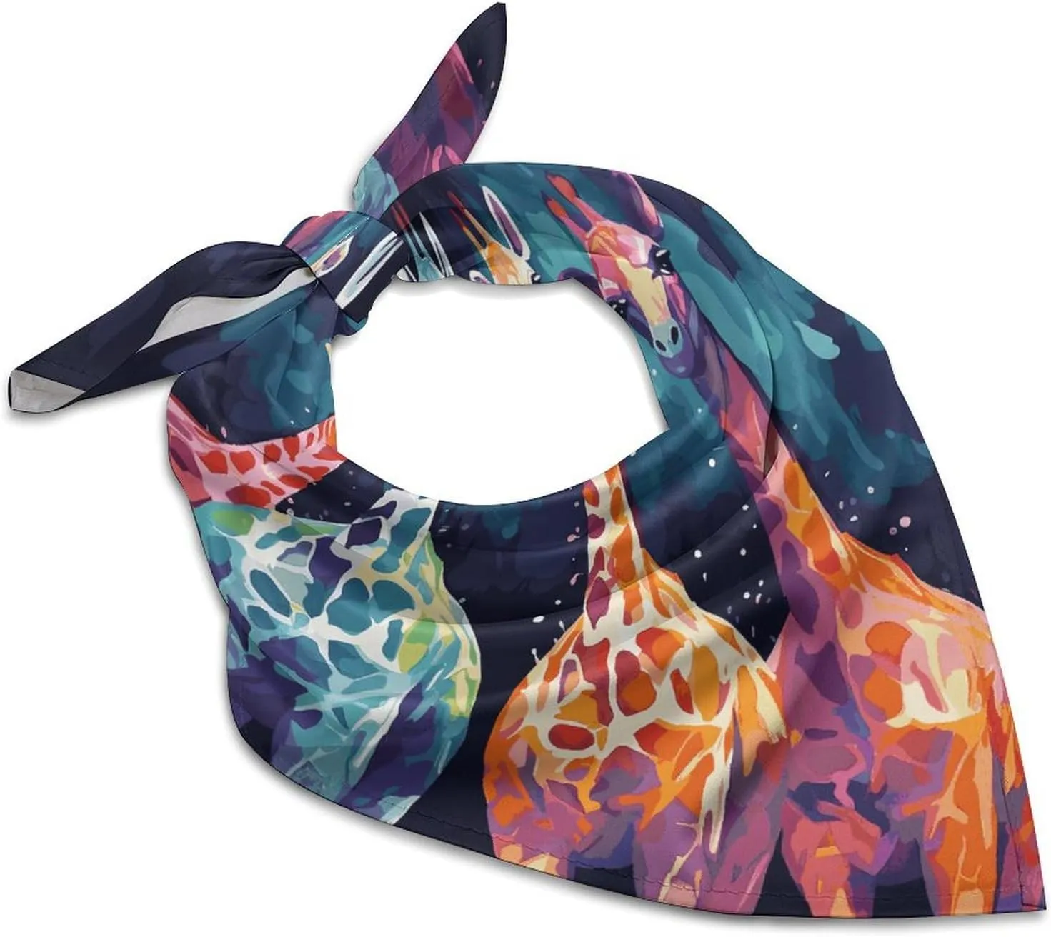 Colorful Giraffe Fans Lovers 25" Square Head Scarf Lightweight Silk Scarf for Women Soft Satin Head Scarves Large Neckerchief Fashion Bandanas Silk Headband Neck Satin Scarfs for Bag Hair Scarves Gift
