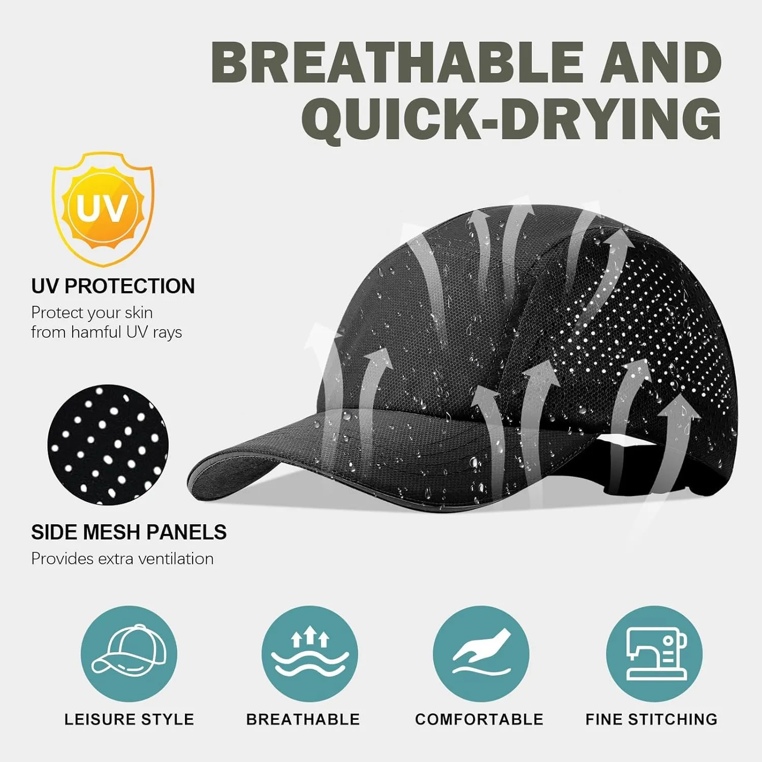 Cooling Breathable Baseball Cap Mesh Quick Dry Sports Cap Lightweight Run Hat with Reflective Trim for Men Women