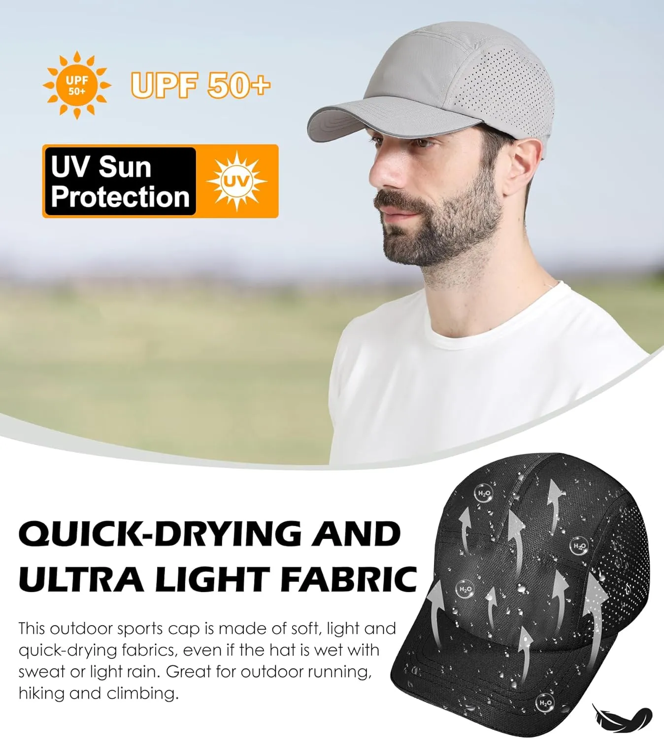 Cooling Breathable Mesh Sports Cap Lightweight Quick Dry Run Hat with Reflective Trim for Men Women Outdoor UPF 50  Sun Hats