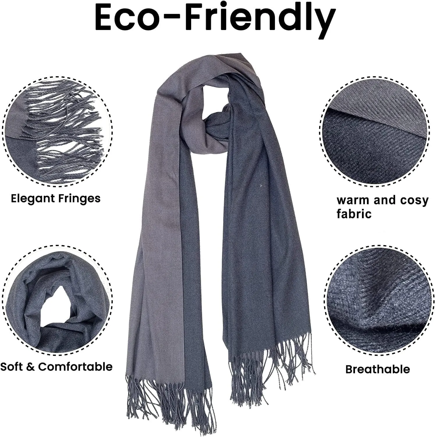 Cosy Warm Scarf - Reversible 2-Tone Soft Cashmere Scarf, 70 X 200 Cm Women's Scarves & Wrap