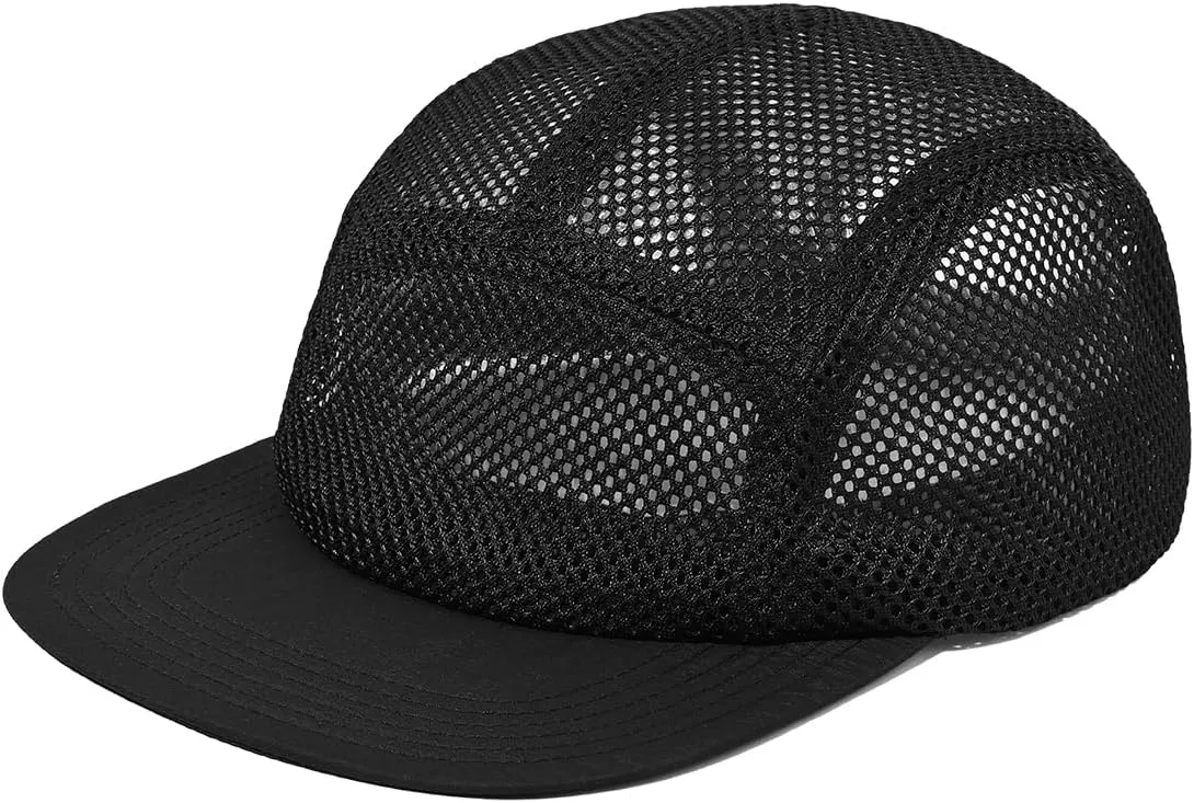 Croogo Mesh Baseball Cap Breathable 5 Panel Hat Lightweight Adjustable Trucker Hat Summer Dad Hat Hip Hop Style Flat Brim Hat