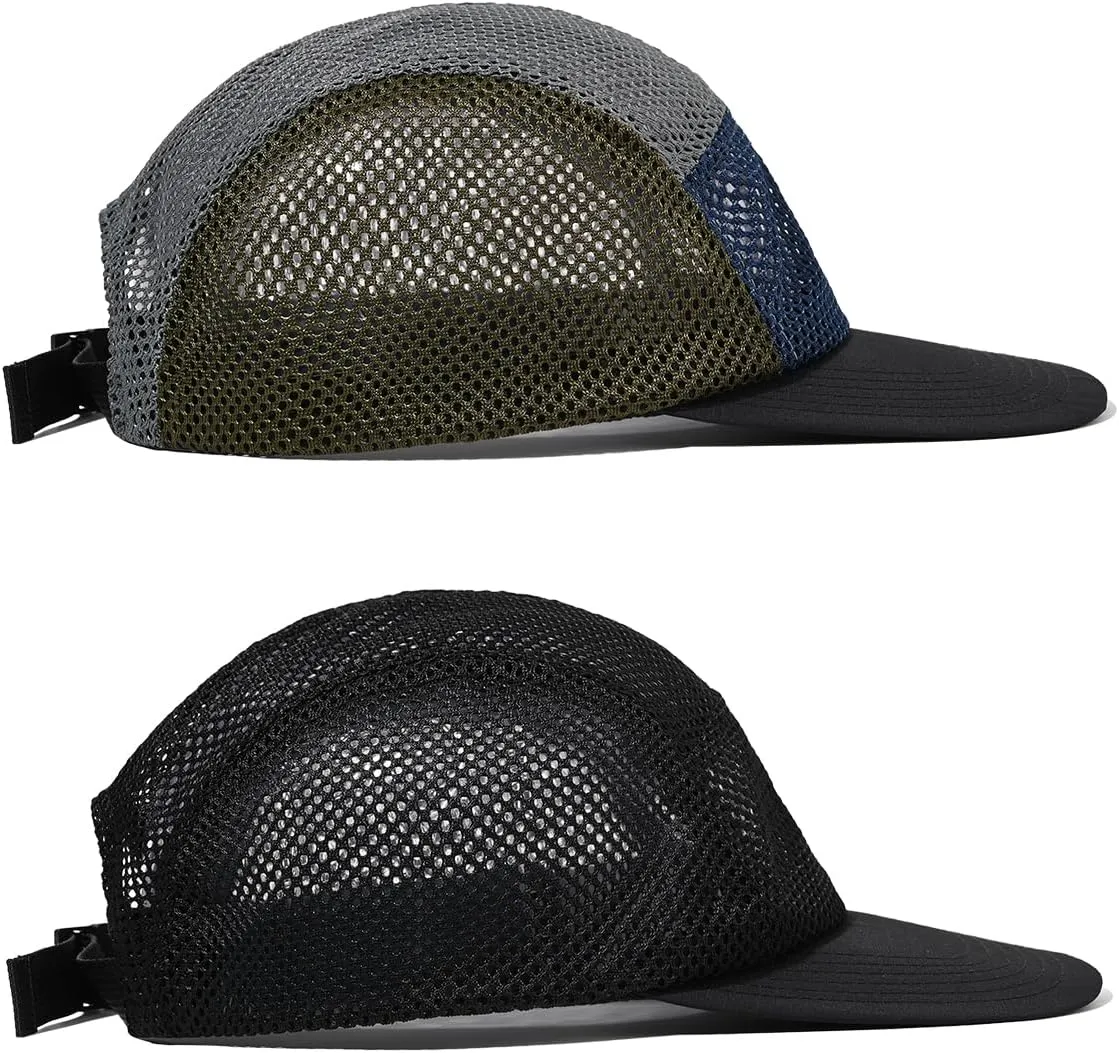Croogo Mesh Baseball Cap Breathable 5 Panel Hat Lightweight Adjustable Trucker Hat Summer Dad Hat Hip Hop Style Flat Brim Hat
