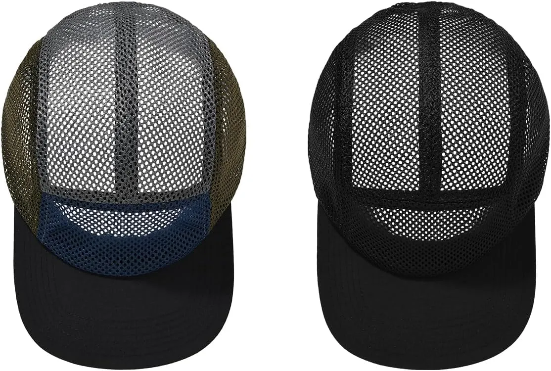 Croogo Mesh Baseball Cap Breathable 5 Panel Hat Lightweight Adjustable Trucker Hat Summer Dad Hat Hip Hop Style Flat Brim Hat