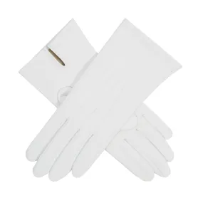 Dents Womens Silk-Lined Leather Gloves in Pearl