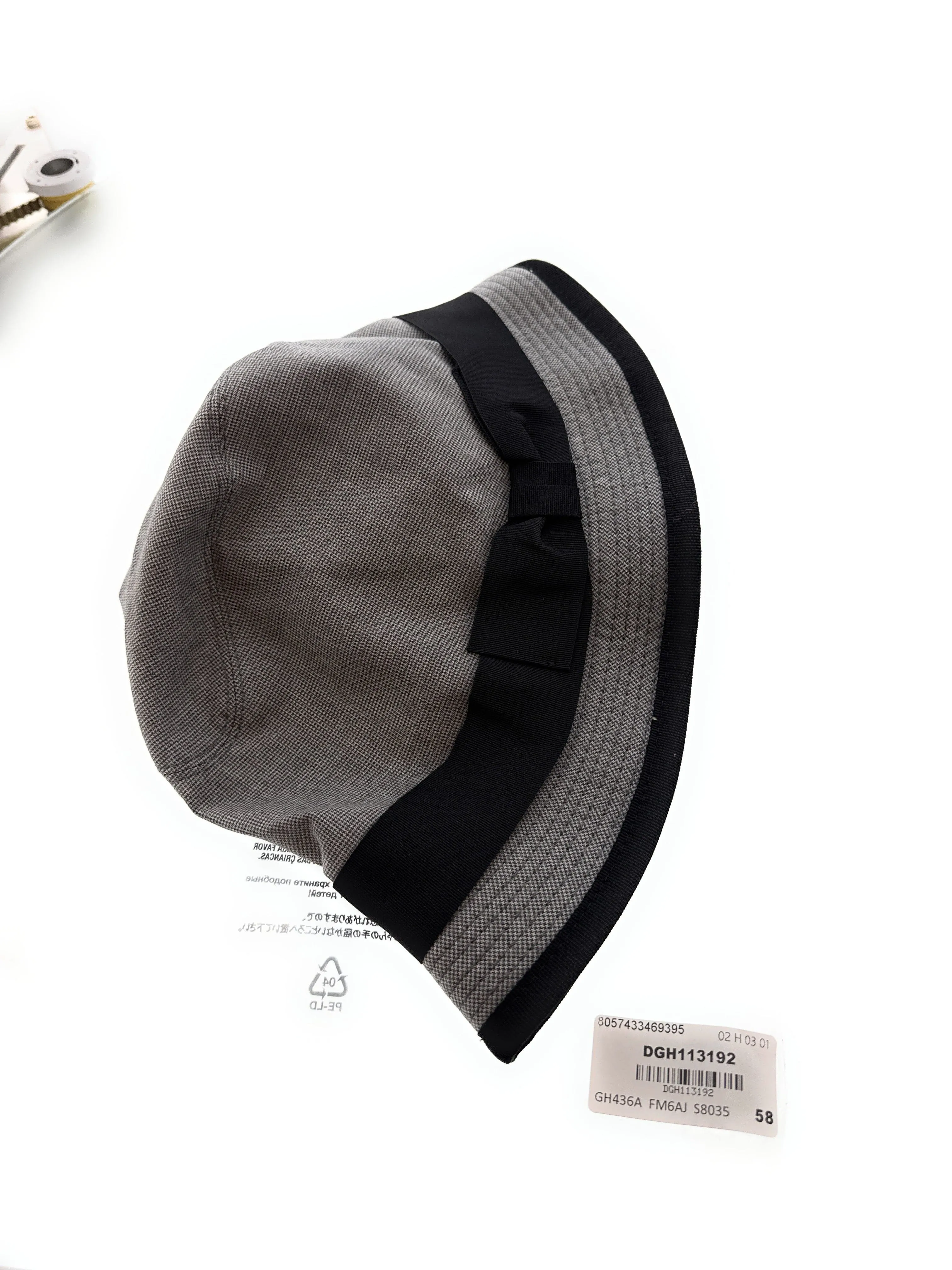 Dolce & Gabbana Men’s Light Grey Pure Cotton Bucket Hat with Bow Band