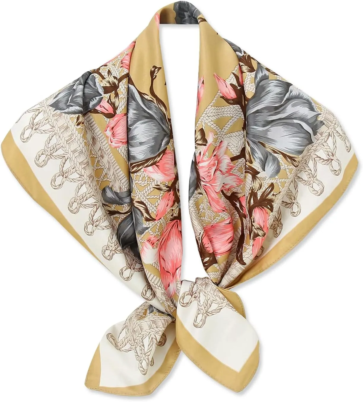 Elegant Soft Wraps Ladies Scarves,Silk Scarf Women Square Scarves Flower Bird Printed Retro Artistic Style Lightweight Satin Scarves Decorative Neckerchief Neck Head Scarf Headdress Hairband ( Color :