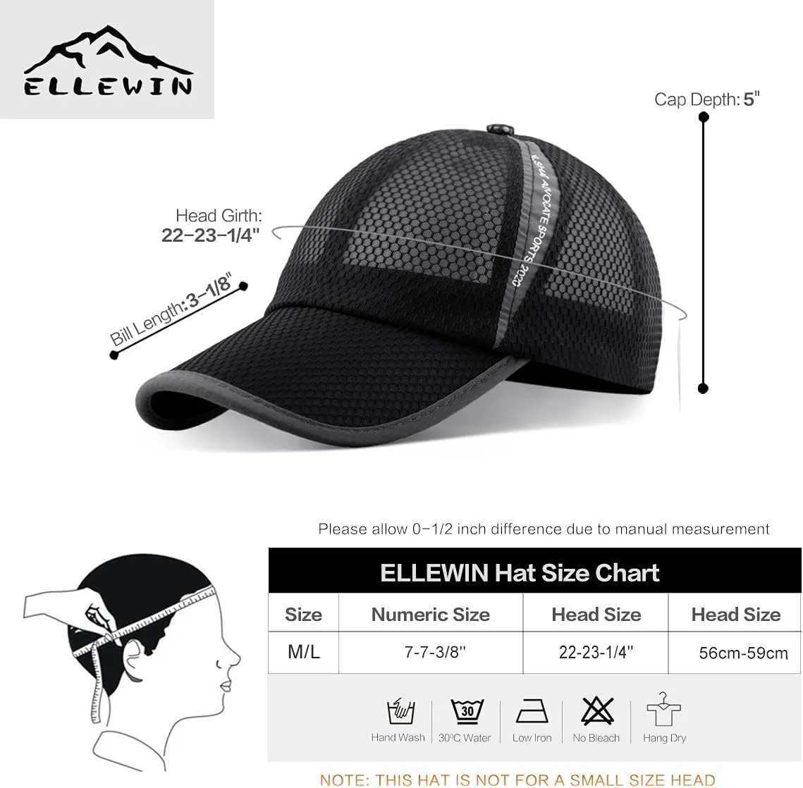 ELLEWIN Unisex Breathable Full Mesh Baseball Cap Quick Dry Running hat Lightweight Cooling Water Sports Hat…