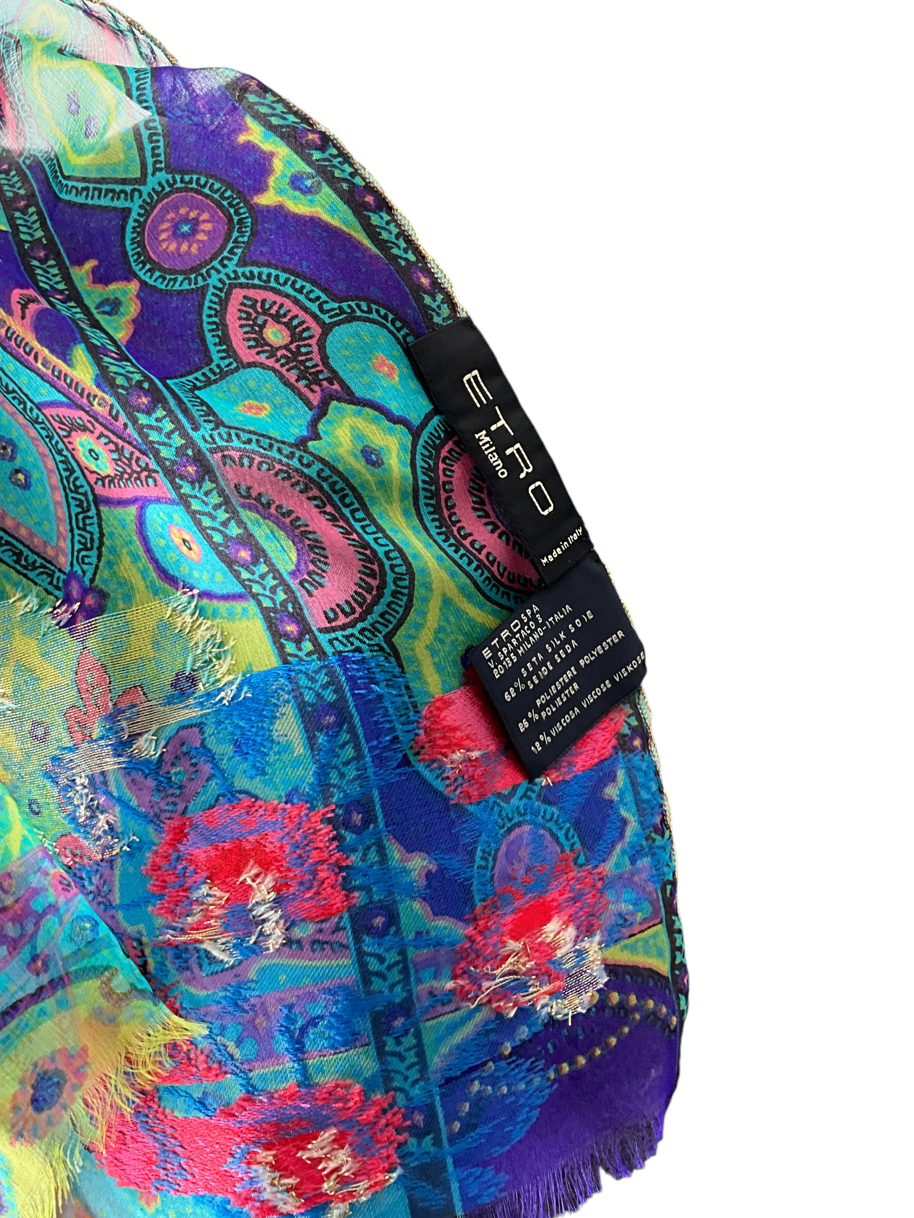 ETRO Paisley Printed Fringe Oblong Scarf NEW