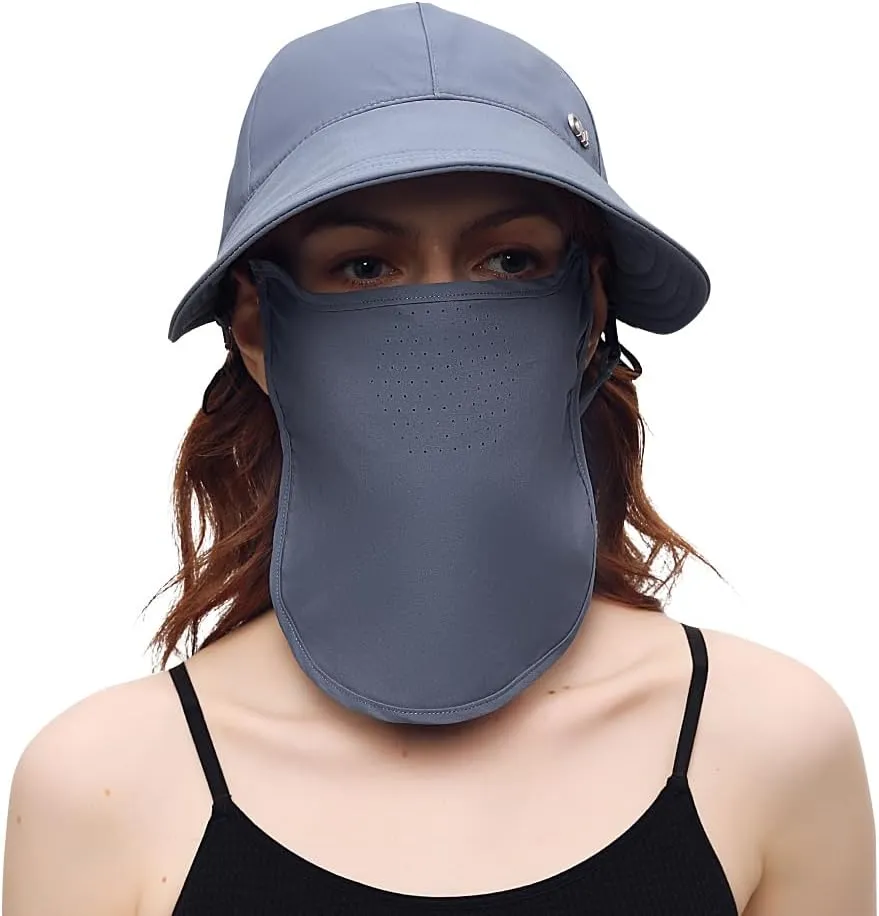 Face Protection Sun Sunscreen Baseball Hat UPF50  Wide Brim Sun Cooling Sports Foldable hat with Detachable Sunscreen Cover