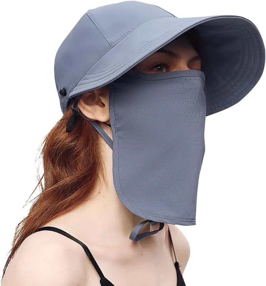 Face Protection Sun Sunscreen Baseball Hat UPF50  Wide Brim Sun Cooling Sports Foldable hat with Detachable Sunscreen Cover