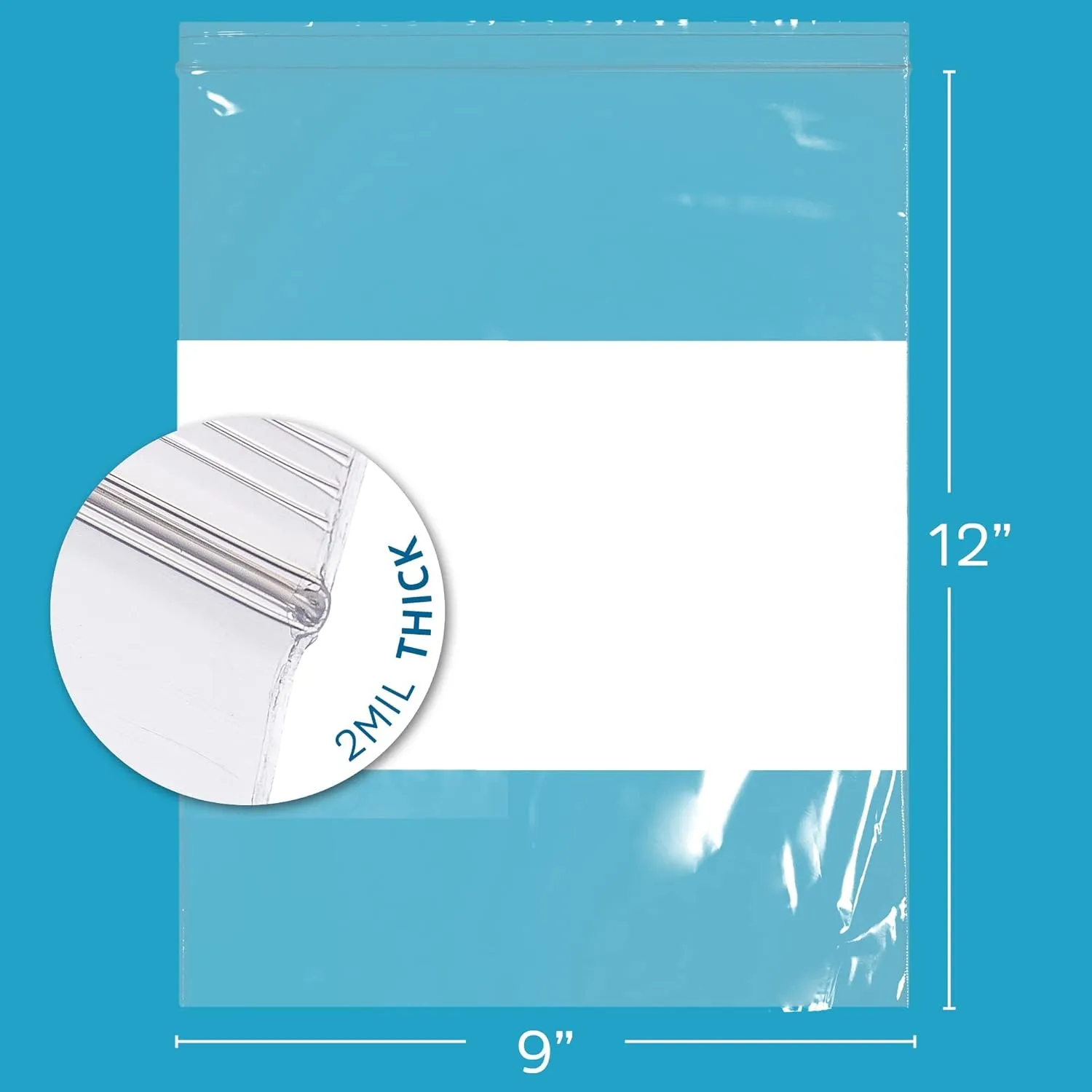 GPI Case of 1000 9" X 12" Clear Plastic Reclosable Zip Bags - Bulk 2 Mil Thick Strong & Durable Poly Baggies with Resealable Zipper Top Lock & Write-on White Block, for Storage, Packaging & Shipping