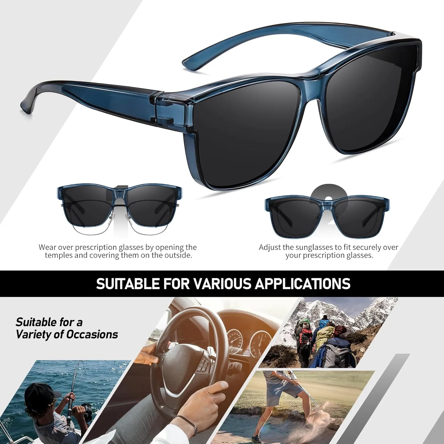 HAOLOTA Over Glasses Sunglasses for Women Men Polarized Square Fit Over Shades for Driving UV400 Protection