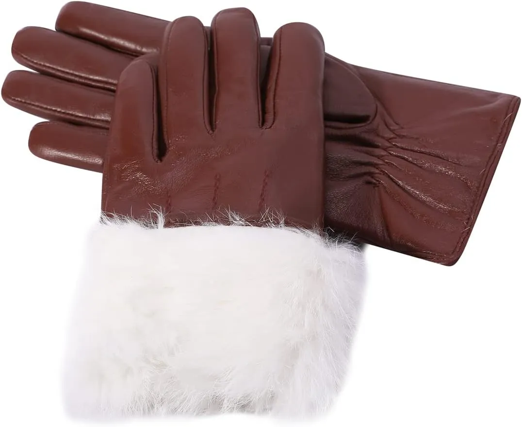 Harssidanzar Leather Gloves for Men,Winter Rabbit Fur Lined Soft Genuine Leather Gloves KM047US