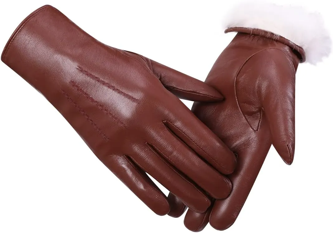 Harssidanzar Leather Gloves for Men,Winter Rabbit Fur Lined Soft Genuine Leather Gloves KM047US