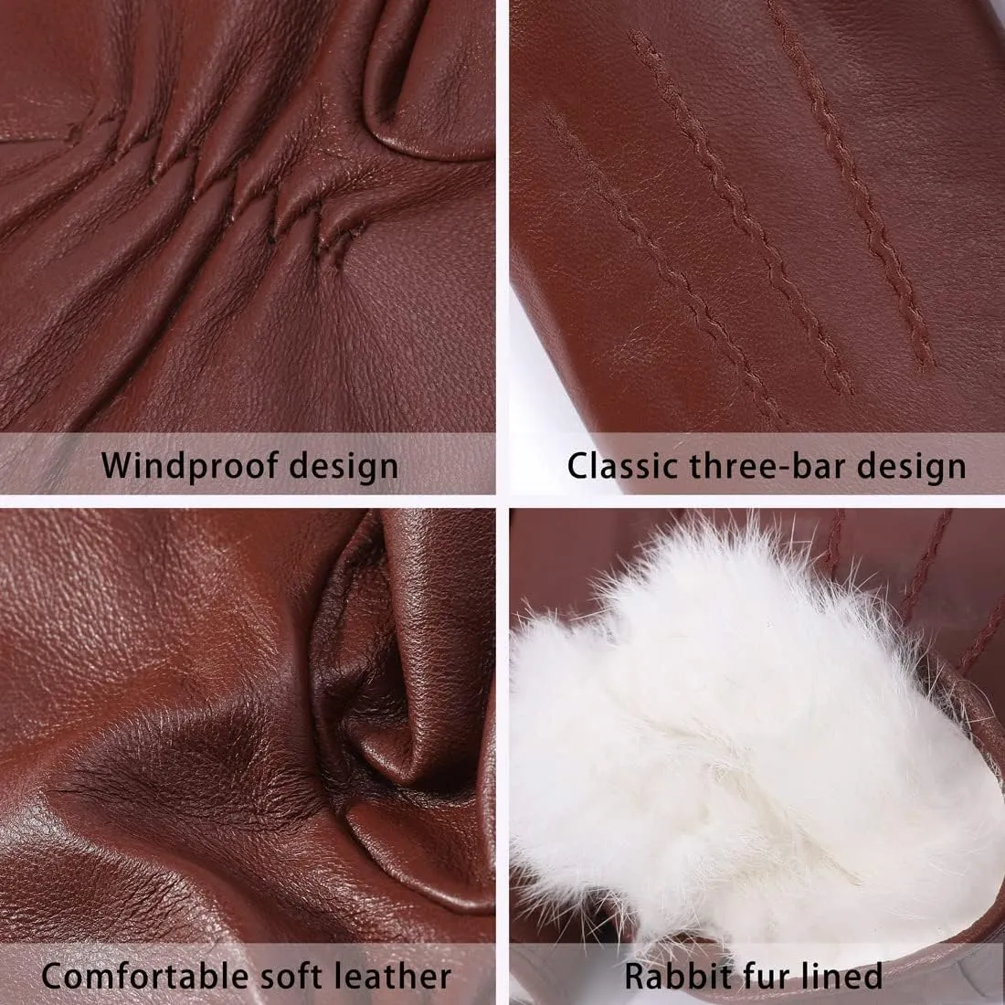 Harssidanzar Leather Gloves for Men,Winter Rabbit Fur Lined Soft Genuine Leather Gloves KM047US