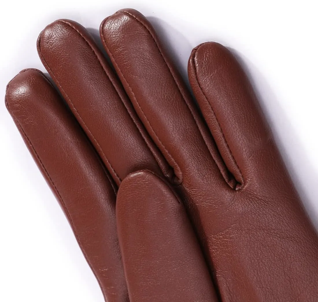 Harssidanzar Leather Gloves for Men,Winter Rabbit Fur Lined Soft Genuine Leather Gloves KM047US