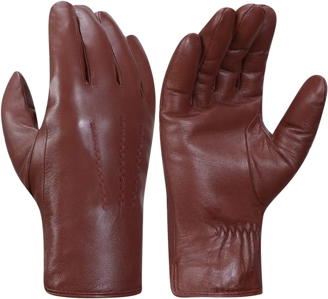 Harssidanzar Leather Gloves for Men,Winter Rabbit Fur Lined Soft Genuine Leather Gloves KM047US