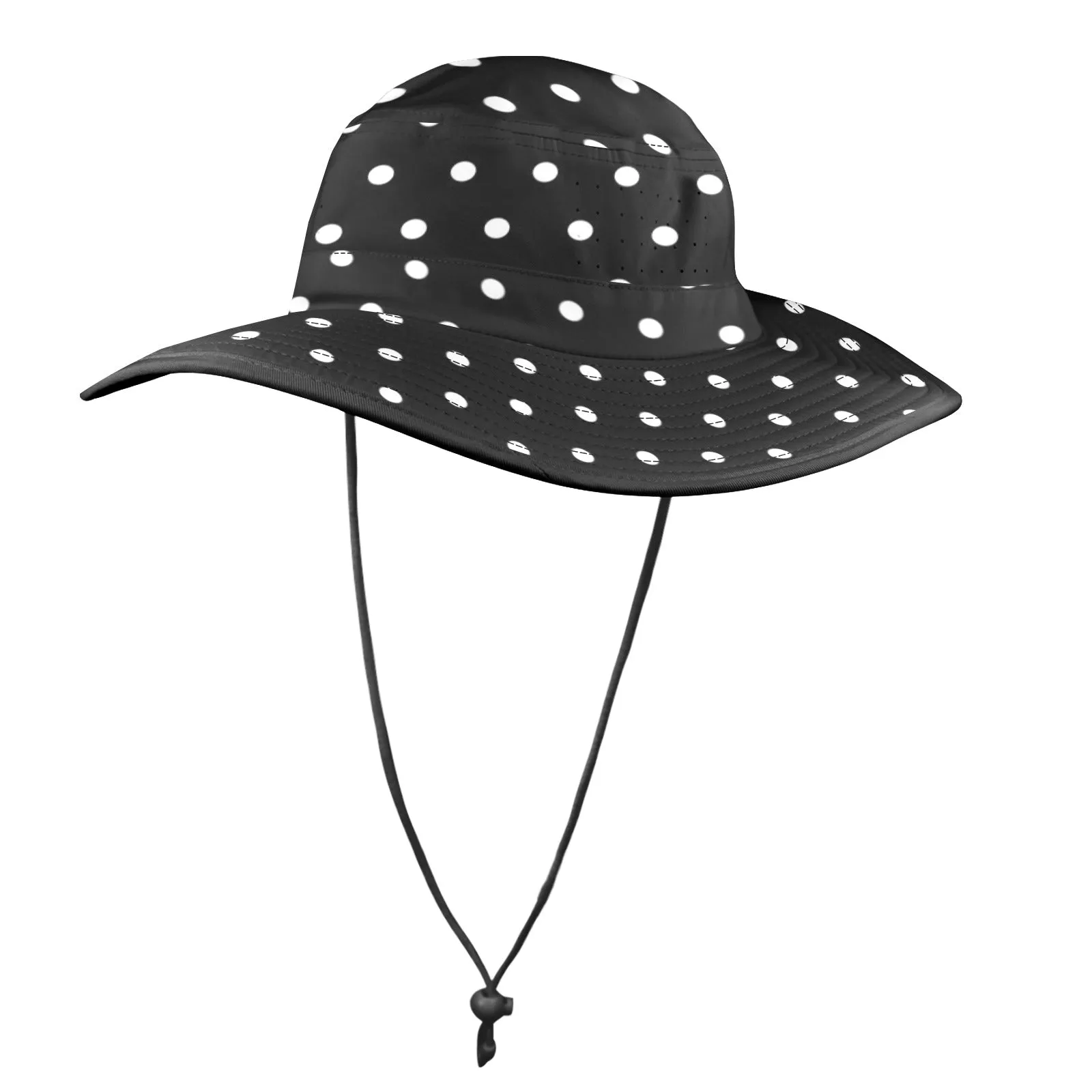 hex polkadot print black and white Wide Brim Bucket Hat