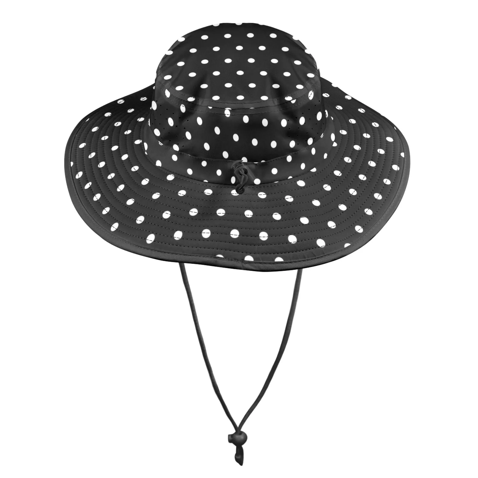 hex polkadot print black and white Wide Brim Bucket Hat