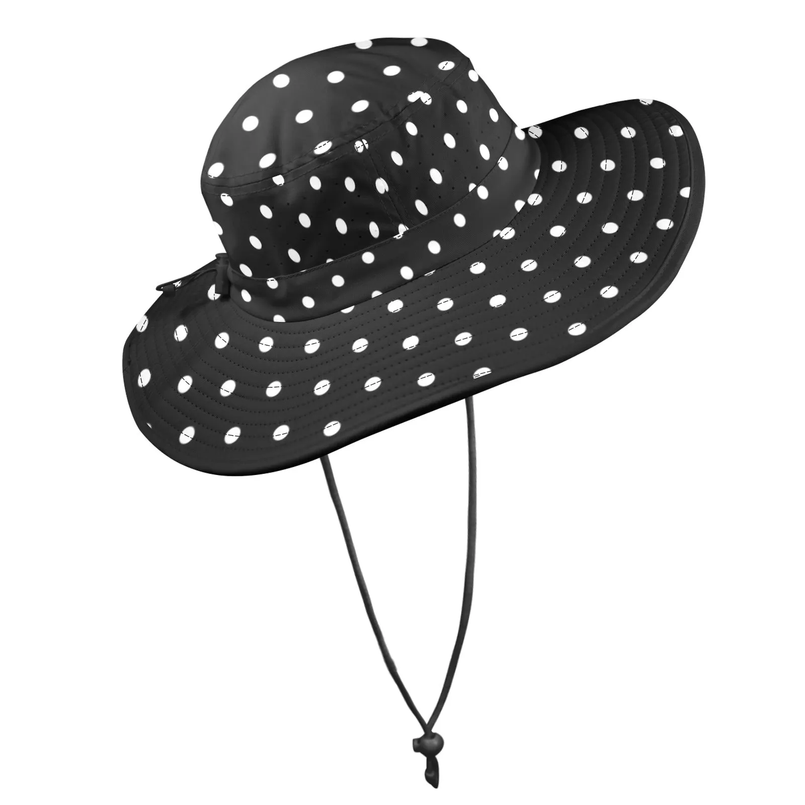 hex polkadot print black and white Wide Brim Bucket Hat