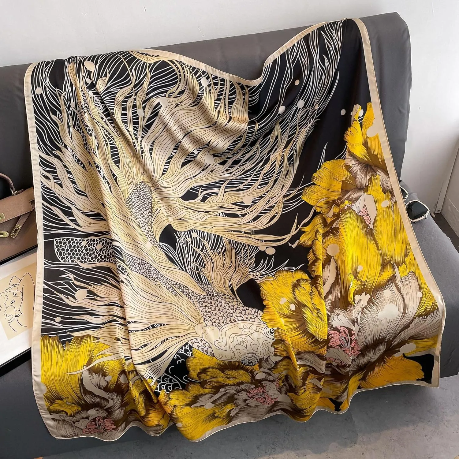 K-Elewon Large Square Scarf 43" Silk Scarf Fashion Scarves Silk Feeling Hair Wrapping Scarfs Night Sleeping Headscarf