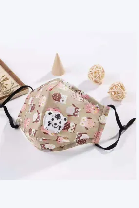 Kids - Cotton Fashion Masks Washable and Reusable Protective Non-Medical Face Covering Funny Owl Printed Khaki 2-pack