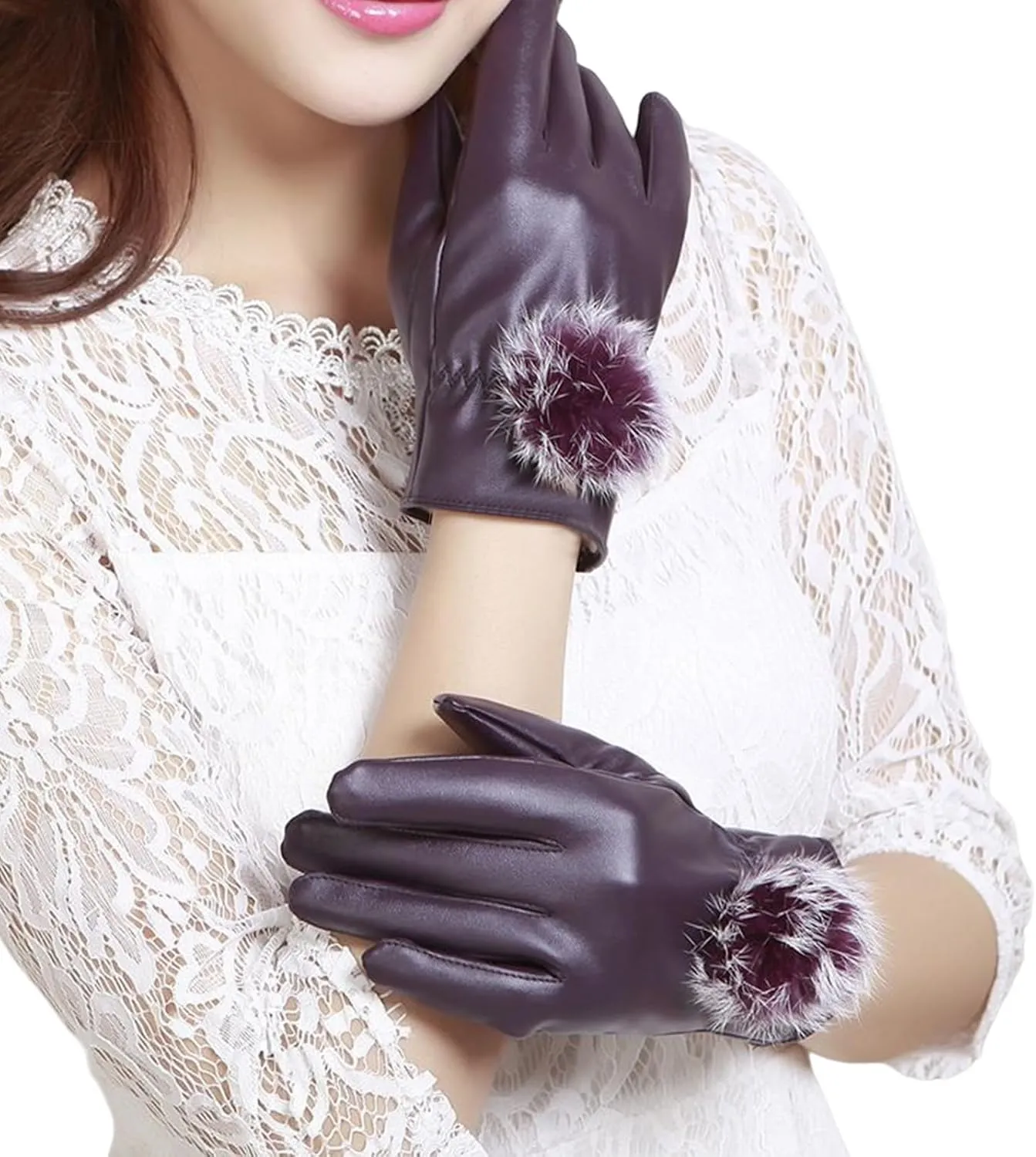 Leather Gloves Driving Gloves Women Men Leather Gloves Winter Cycling Gloves Fleece Lining Thick Warm Gloves
