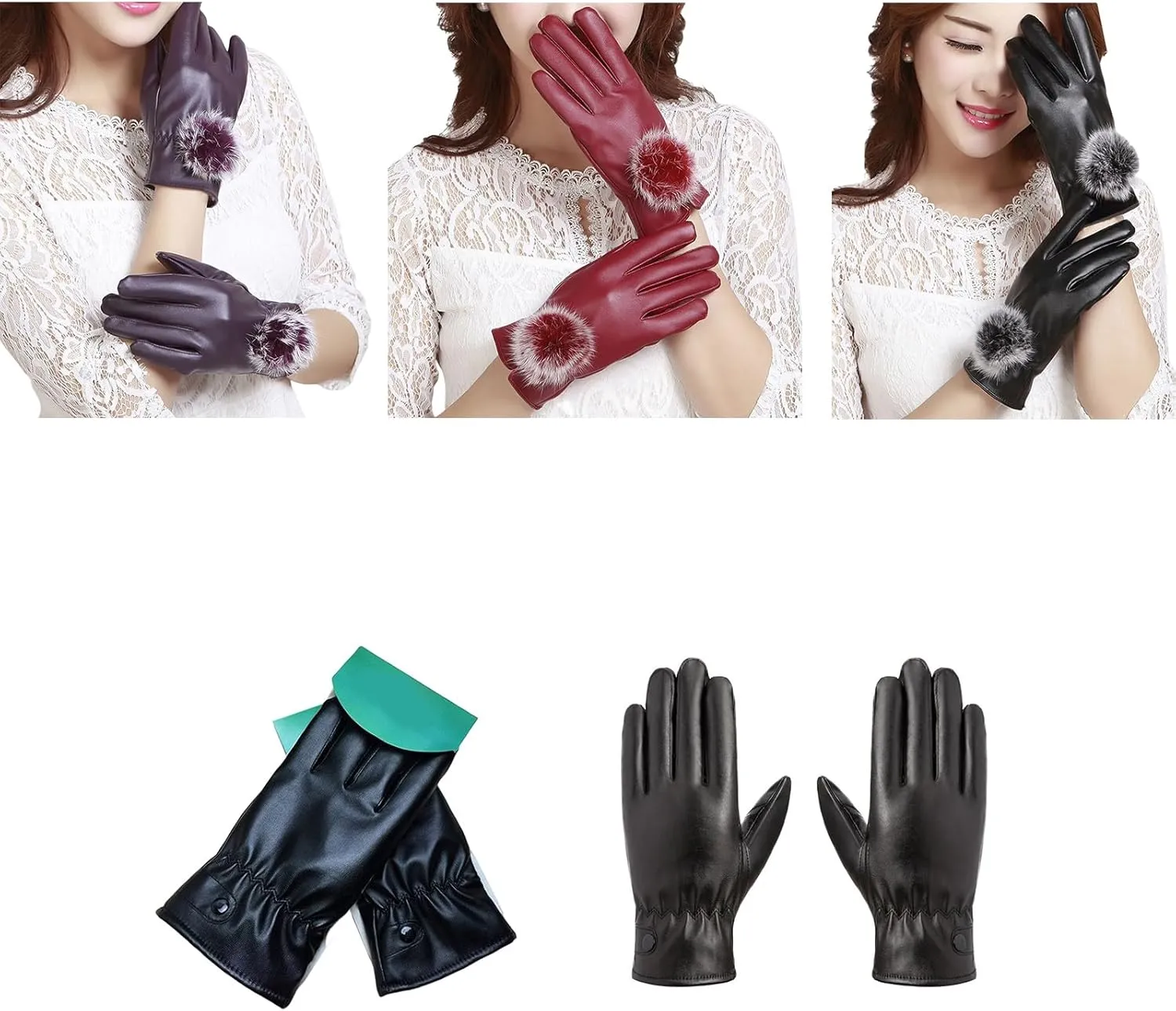 Leather Gloves Driving Gloves Women Men Leather Gloves Winter Cycling Gloves Fleece Lining Thick Warm Gloves
