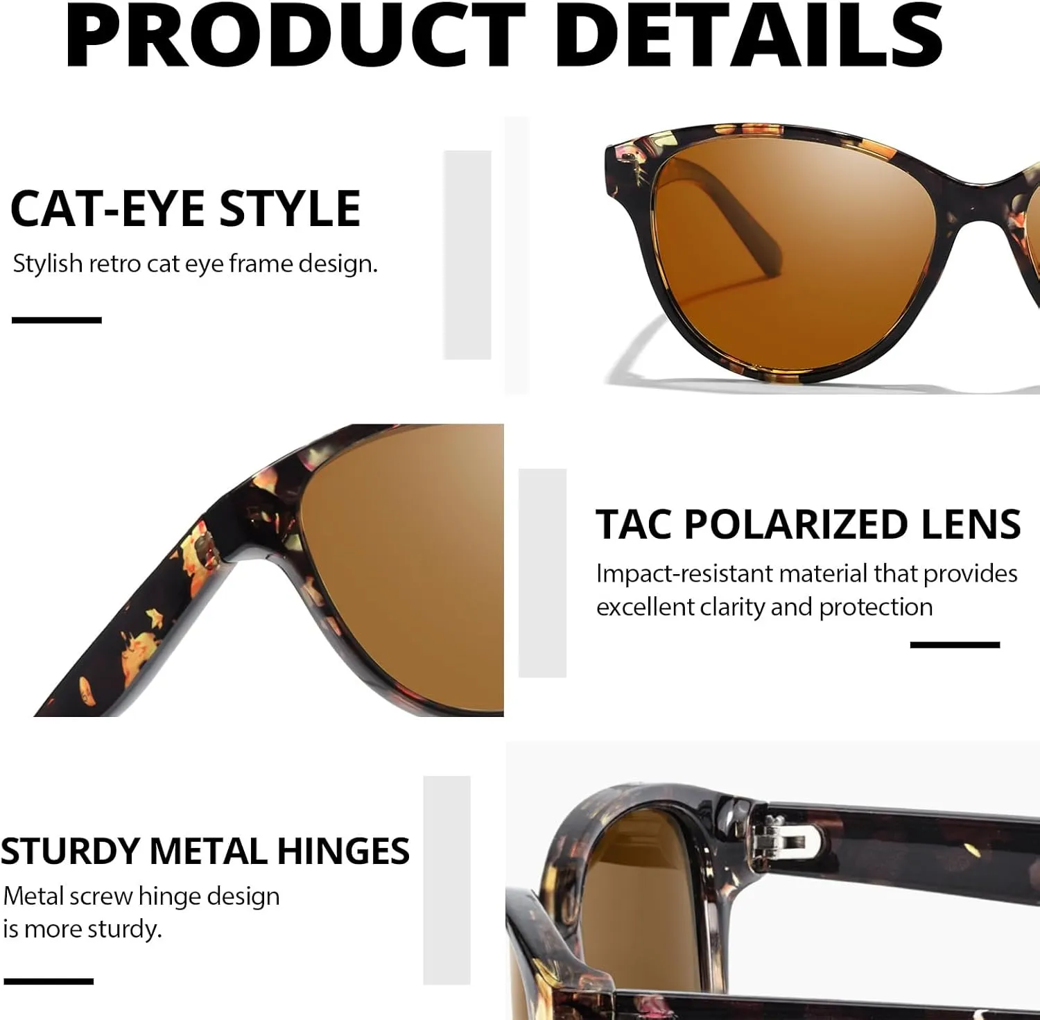 LVIOE Polarized Cat Eye Sunglasses for Women Trendy Classic Retro Shades with UV400 Protection for Driving Fishing LS8091