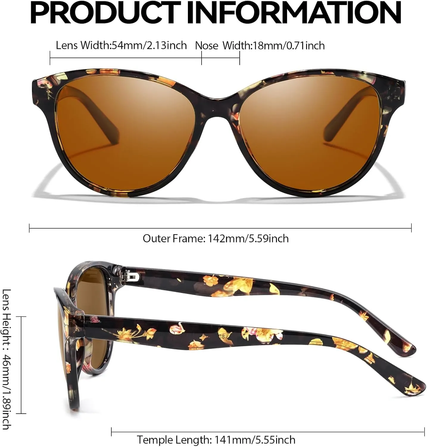LVIOE Polarized Cat Eye Sunglasses for Women Trendy Classic Retro Shades with UV400 Protection for Driving Fishing LS8091