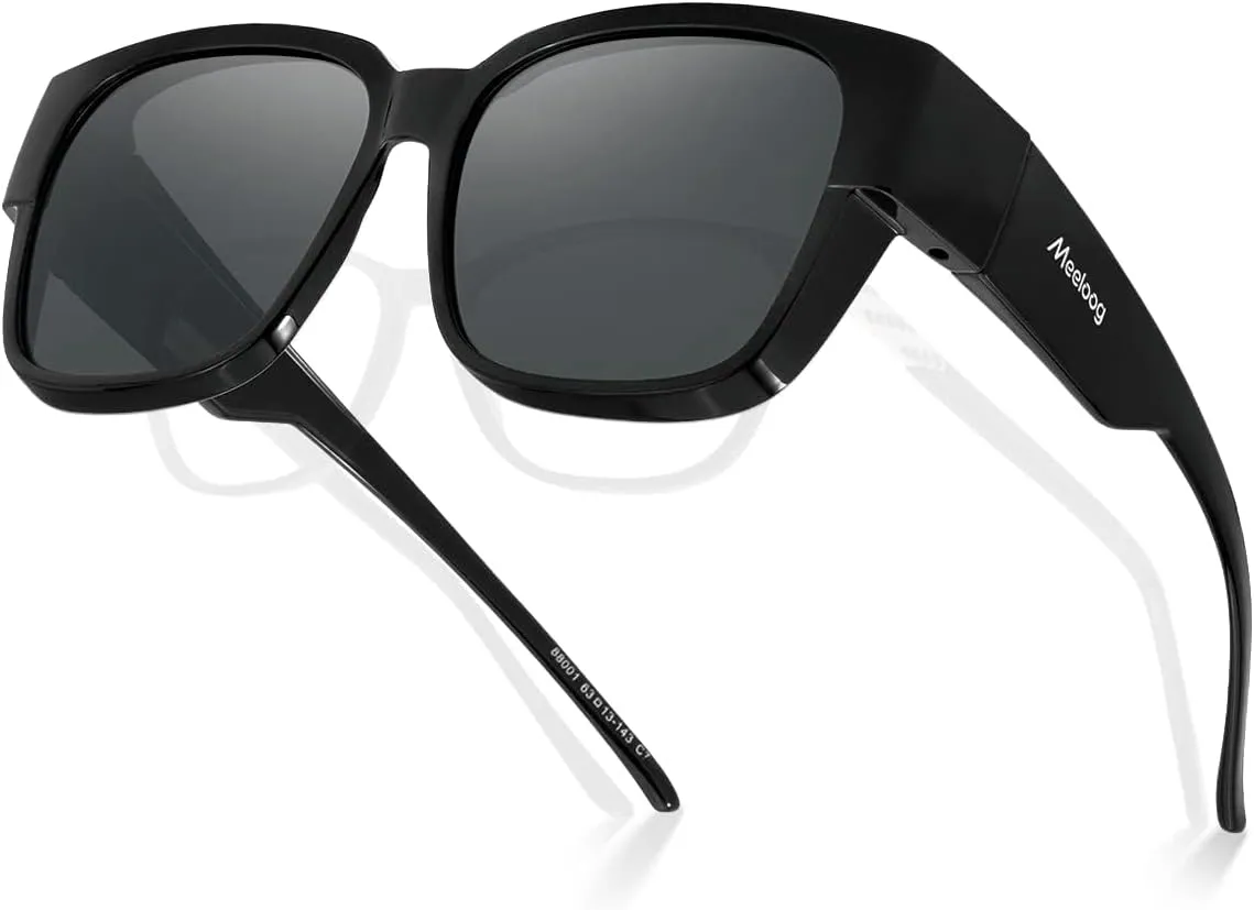 Meeloog Polarized Fit Over Glasses Sunglasses for Women, Square Wrap Around Lightweight Shades for Driving Riding MST0099