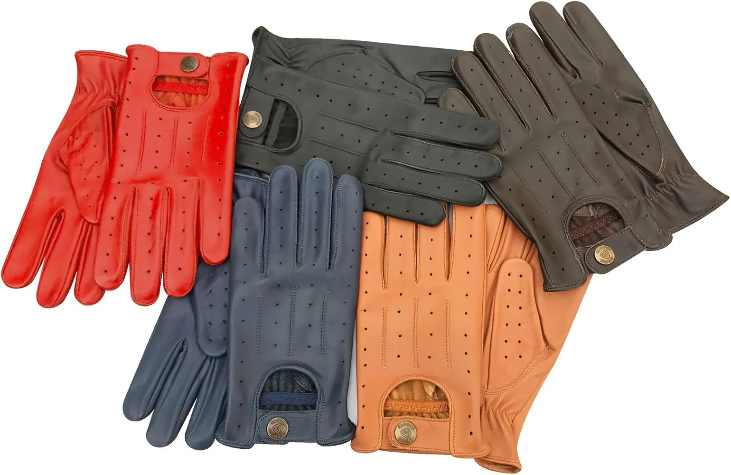 Nappa Leather Men driving/dress gloves/unlined/summer protection/lightweight/metal fastener-perforated vintage hombre conducir 7012 (Brown, M)