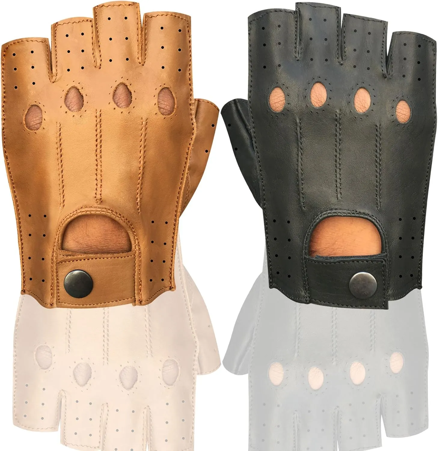 New Prime Soft Leather Half Finger Driving Fitness Gym Gloves Bus Driver Finger Less Gloves Black & Tan Colour 314 (Tan, M)