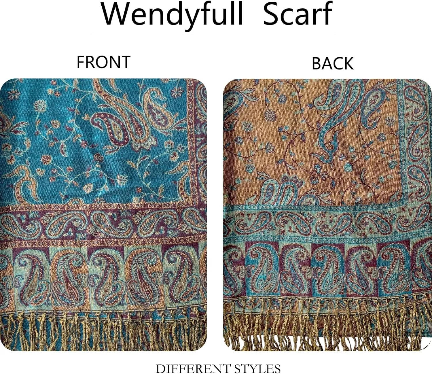 Pashmina Scarf for Women Shawls and Wraps Reversible Paisley Vintage Jacquard Soft Silky Rave Scarves Men