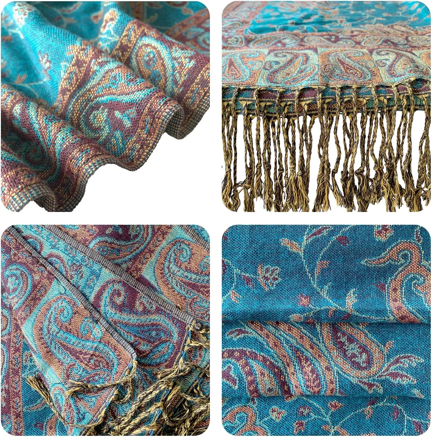 Pashmina Scarf for Women Shawls and Wraps Reversible Paisley Vintage Jacquard Soft Silky Rave Scarves Men