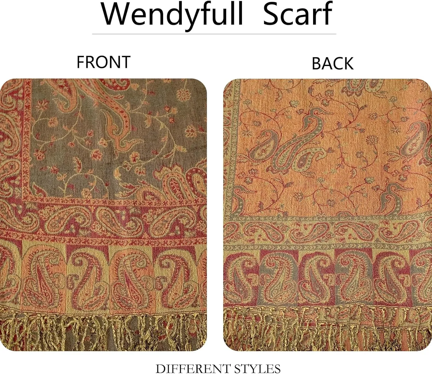 Pashmina Scarf for Women Shawls and Wraps Reversible Paisley Vintage Jacquard Soft Silky Rave Scarves Men