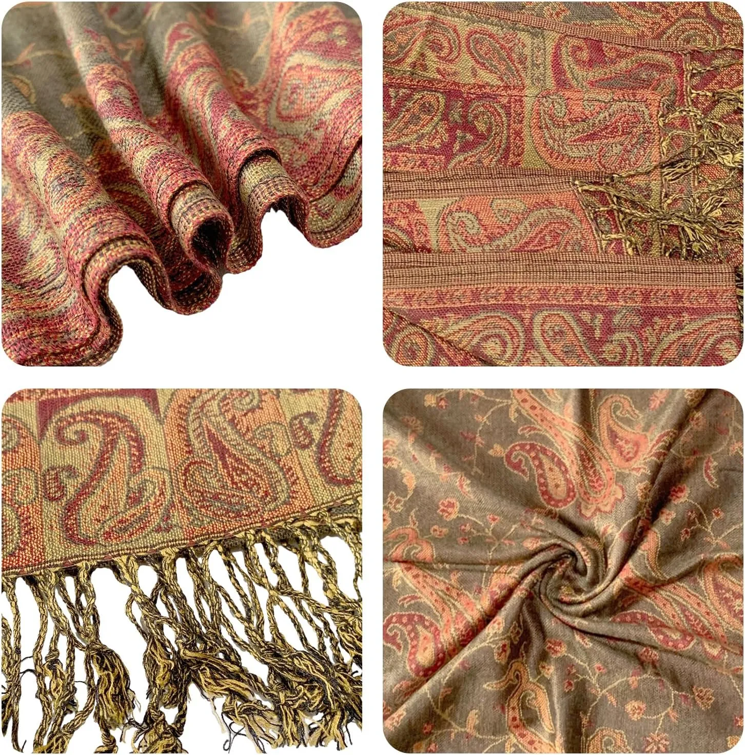 Pashmina Scarf for Women Shawls and Wraps Reversible Paisley Vintage Jacquard Soft Silky Rave Scarves Men