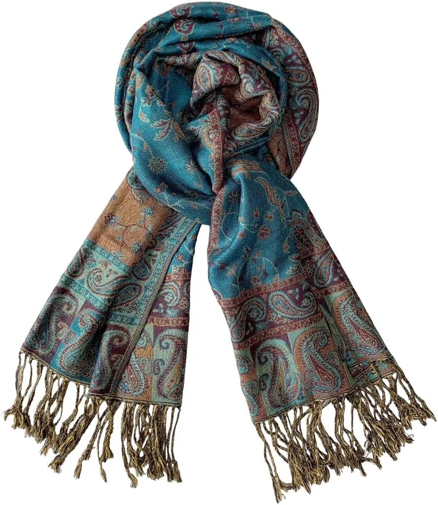 Pashmina Scarf for Women Shawls and Wraps Reversible Paisley Vintage Jacquard Soft Silky Rave Scarves Men