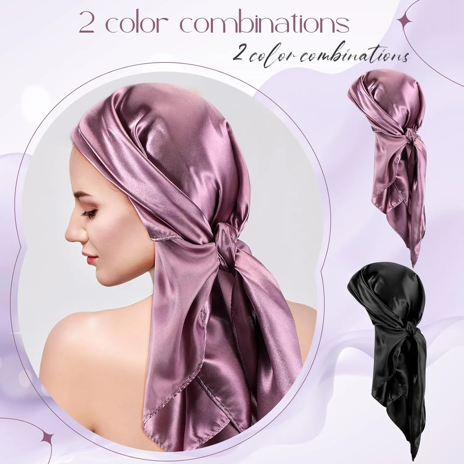 SATINIOR 35 Inch Silky Head Scarf 2 Pcs Large Square Neck Scarf Sleeping Hair Wrapping Satin Bandana for Women