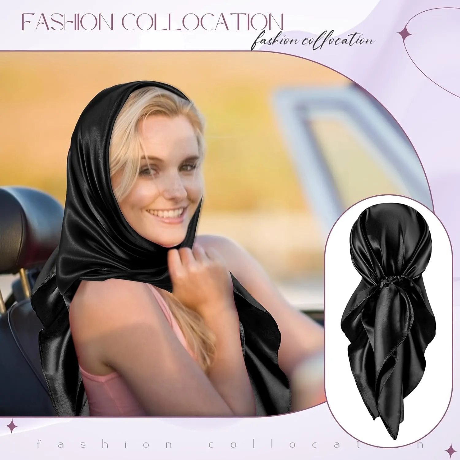 SATINIOR 35 Inch Silky Head Scarf 2 Pcs Large Square Neck Scarf Sleeping Hair Wrapping Satin Bandana for Women