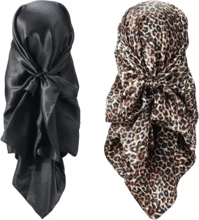 SATINIOR 35 Inch Silky Head Scarf 2 Pcs Large Square Neck Scarf Sleeping Hair Wrapping Satin Bandana for Women