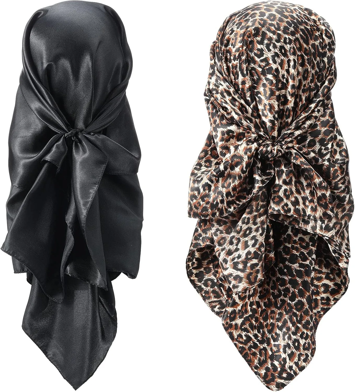 SATINIOR 35 Inch Silky Head Scarf 2 Pcs Large Square Neck Scarf Sleeping Hair Wrapping Satin Bandana for Women
