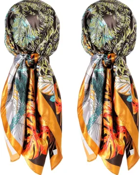 SATINIOR 35 Inch Silky Head Scarf 2 Pcs Large Square Neck Scarf Sleeping Hair Wrapping Satin Bandana for Women