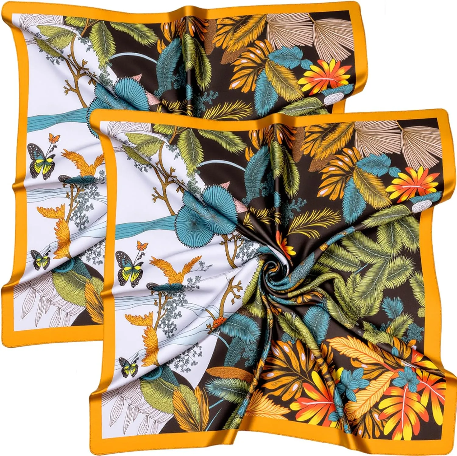 SATINIOR 35 Inch Silky Head Scarf 2 Pcs Large Square Neck Scarf Sleeping Hair Wrapping Satin Bandana for Women